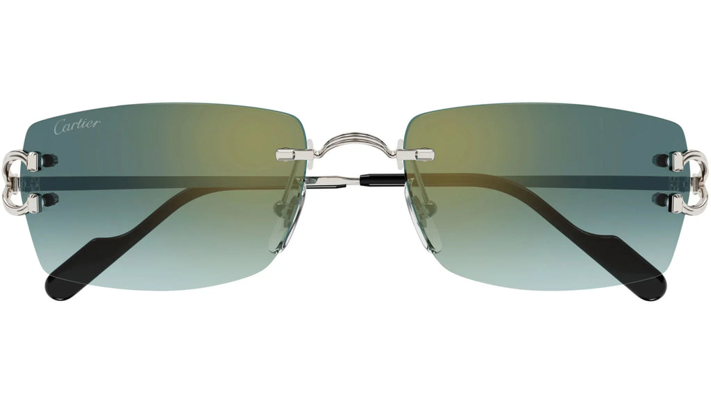 CARTIER CT0550S 004 Silver Green Rectangular Sunglasses