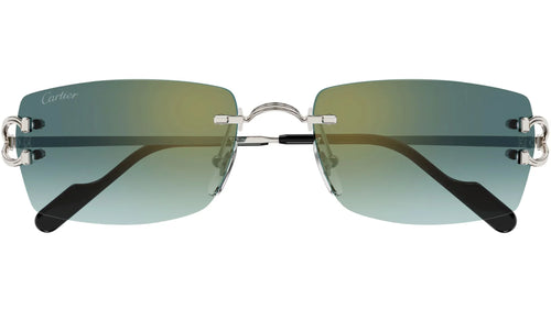 CARTIER CT0550S 004 Silver Green Rectangular Sunglasses