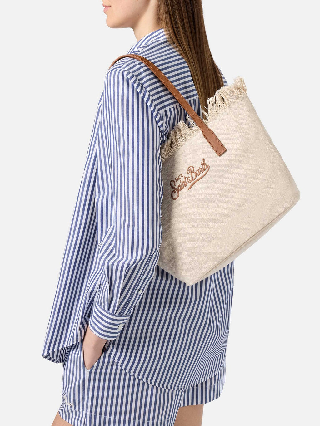 MC2 SAINT BARTH Borsa Donna  CITY BAG MID FRINGE 00302L BIANCO